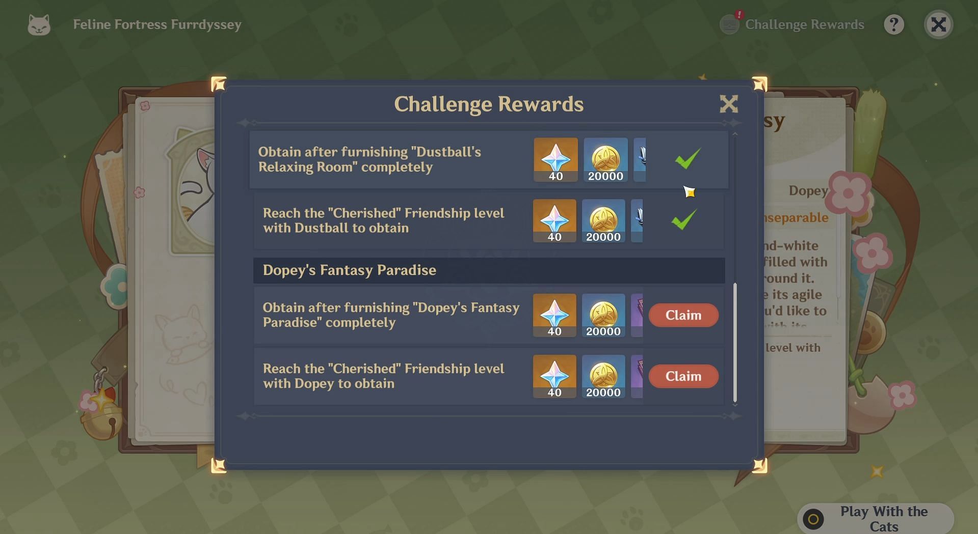 Feline Fortress Furrdyssey Stage 4 rewards (Image via HoYoverse)